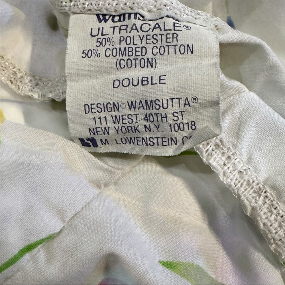 Vintage Wamsutta Sheet Set Double White Floral Scalloped Trim Tulip Cotton Blend - Picture 3 of 12